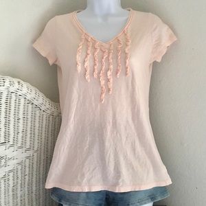 🔴x3/$15 EDDIE BAUER PEACH T-SHIRT W/RUFFLES,SZ XS